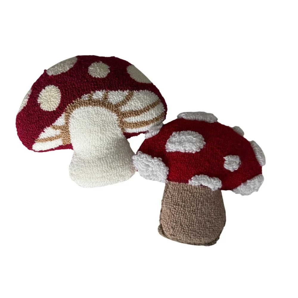 Pair of Mushroom Hooked Wool Accent Pillows.